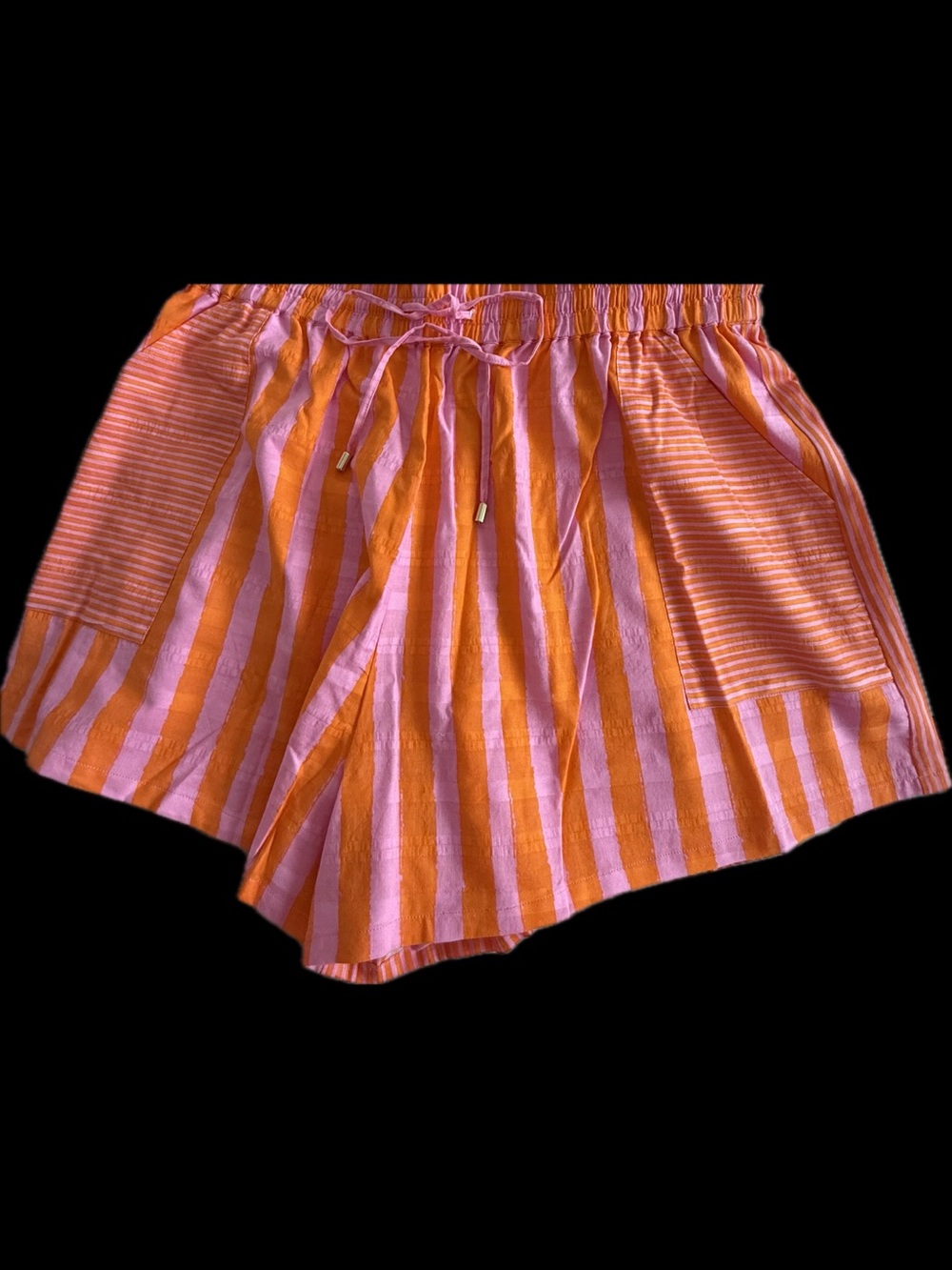 Emily McCarthy NWT Women’s Striped Drawstring  Shorts in Pink & Orange
